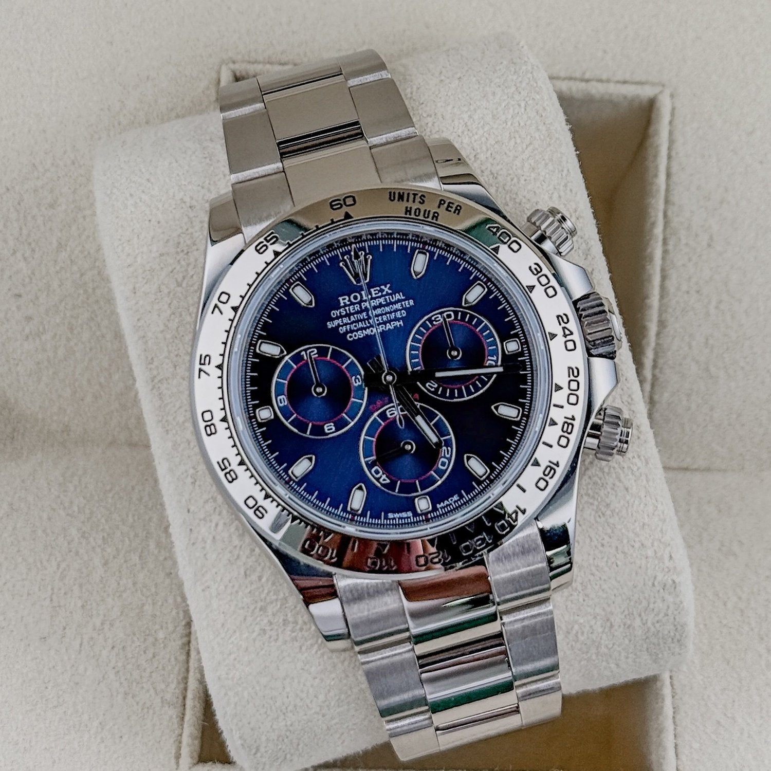 Rolex Cosmograph Daytona 18k White Gold Blue Dial Watch 116509