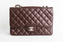 Chanel Caviar Jumbo Single Flap Brown Silver Hardware