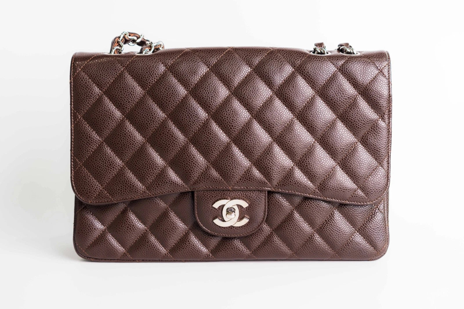 Chanel Caviar Jumbo Single Flap Brown Silver Hardware
