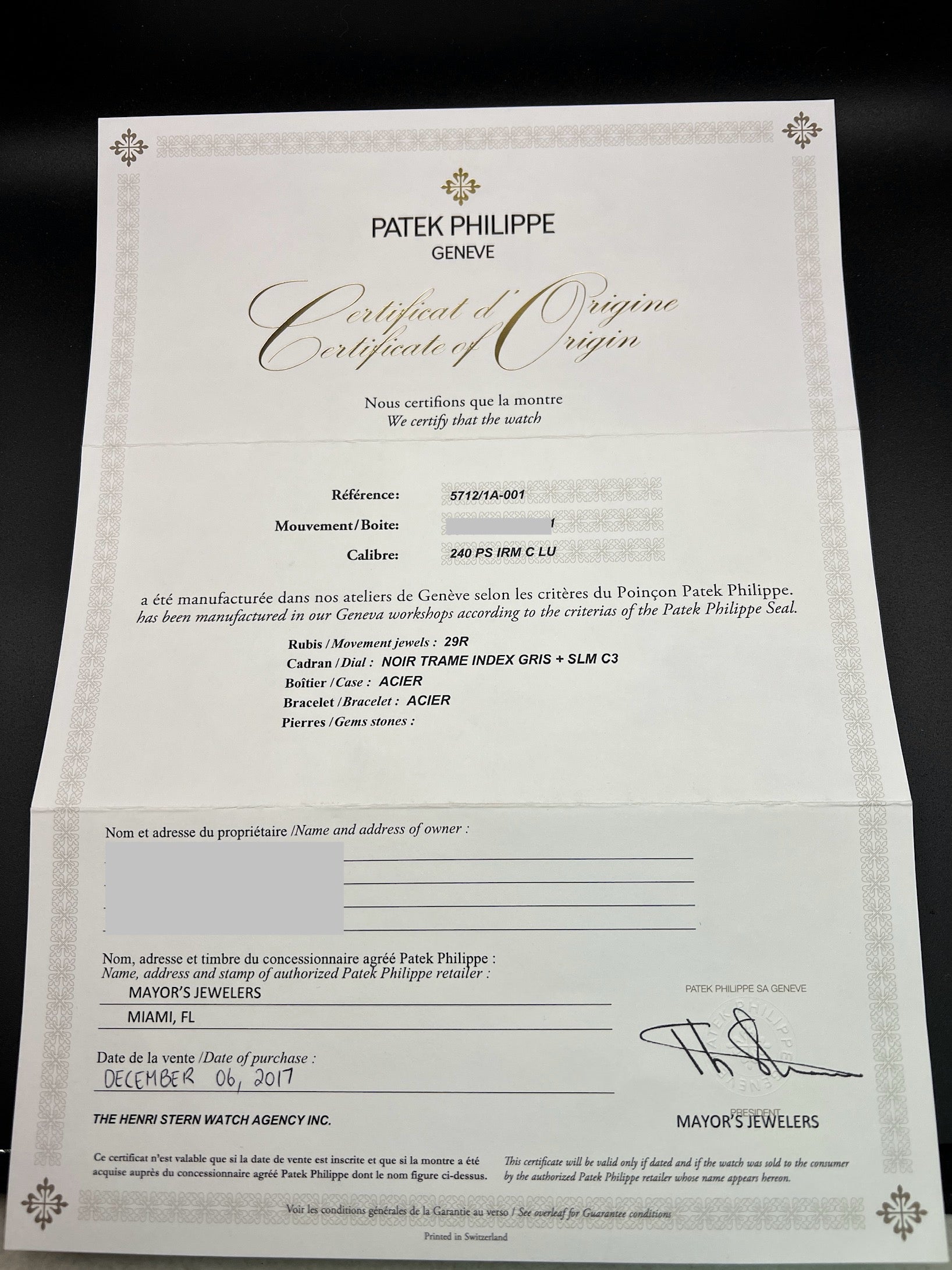 2017 Patek Philippe 5712 SS Bracelet