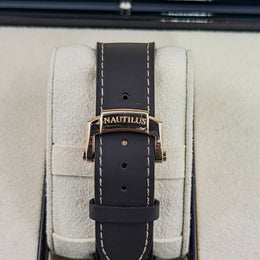 Patek Philippe Nautilus 18k Rose Gold Grey Dial Leather Strap Watch 5711R-001