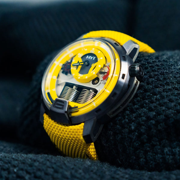 HYT H1 Colorblock Yellow – 48.8mm Titanium Gun Metal PVD – Ref. 148-TT-80-NF-FY – Limited to 10 Pieces