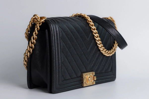 Chanel Boy Black Caviar Gold Hardware Medium