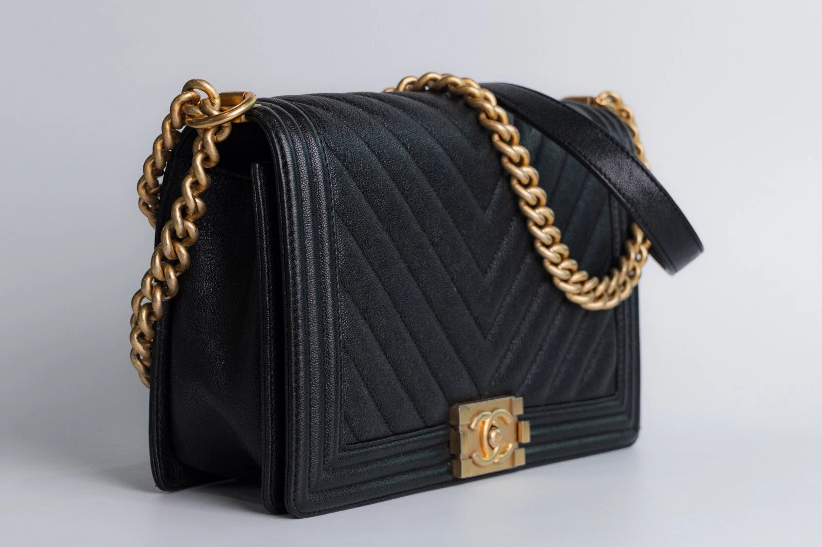 Chanel Boy Black Caviar Gold Hardware Medium