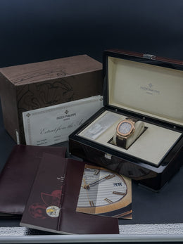 Patek Philippe Nautilus 18k Rose Gold Grey Dial Leather Strap Watch 5711R-001