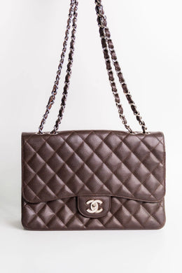 Chanel Caviar Jumbo Single Flap Brown Silver Hardware