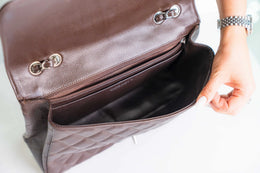 Chanel Caviar Jumbo Single Flap Brown Silver Hardware