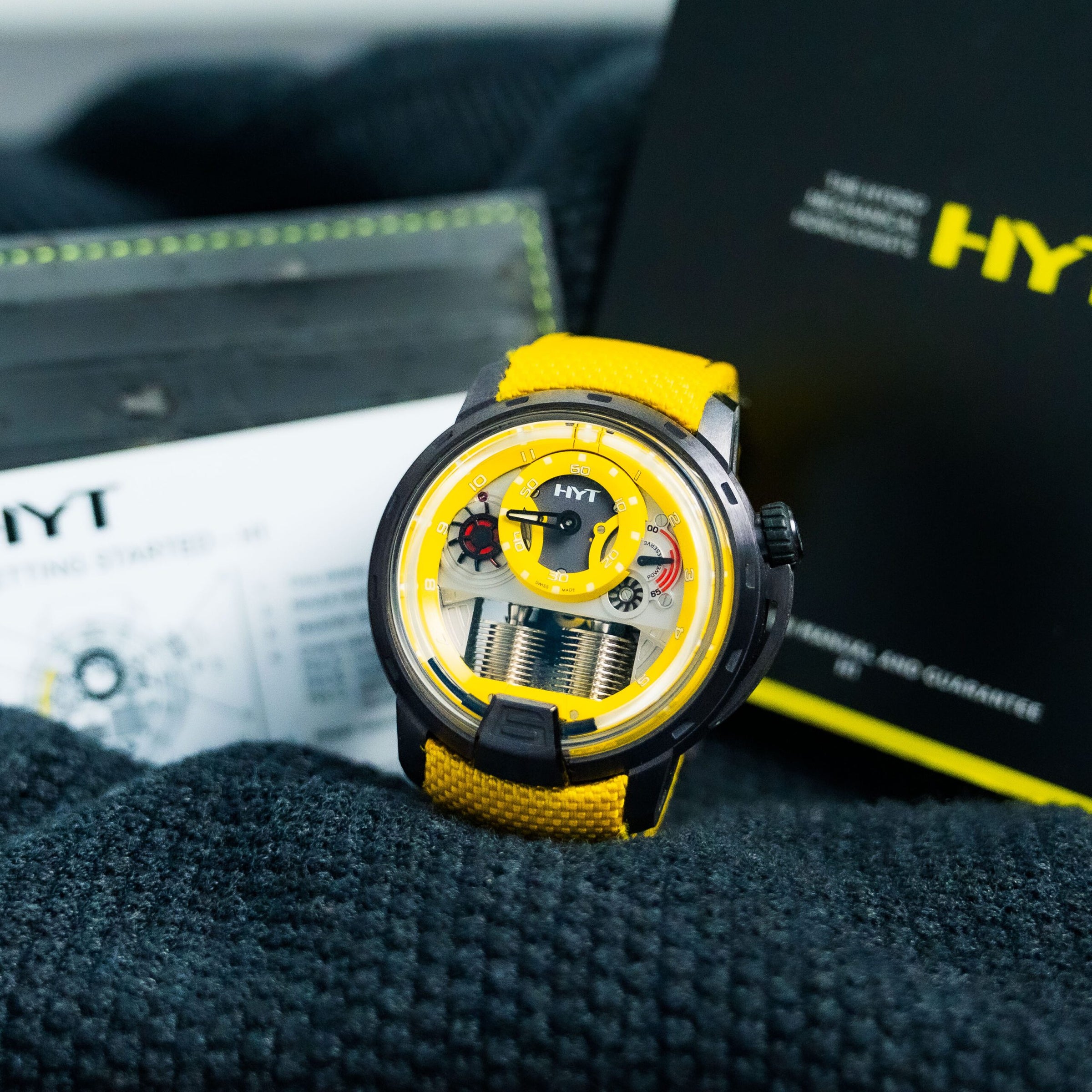 HYT H1 Colorblock Yellow – 48.8mm Titanium Gun Metal PVD – Ref. 148-TT-80-NF-FY – Limited to 10 Pieces