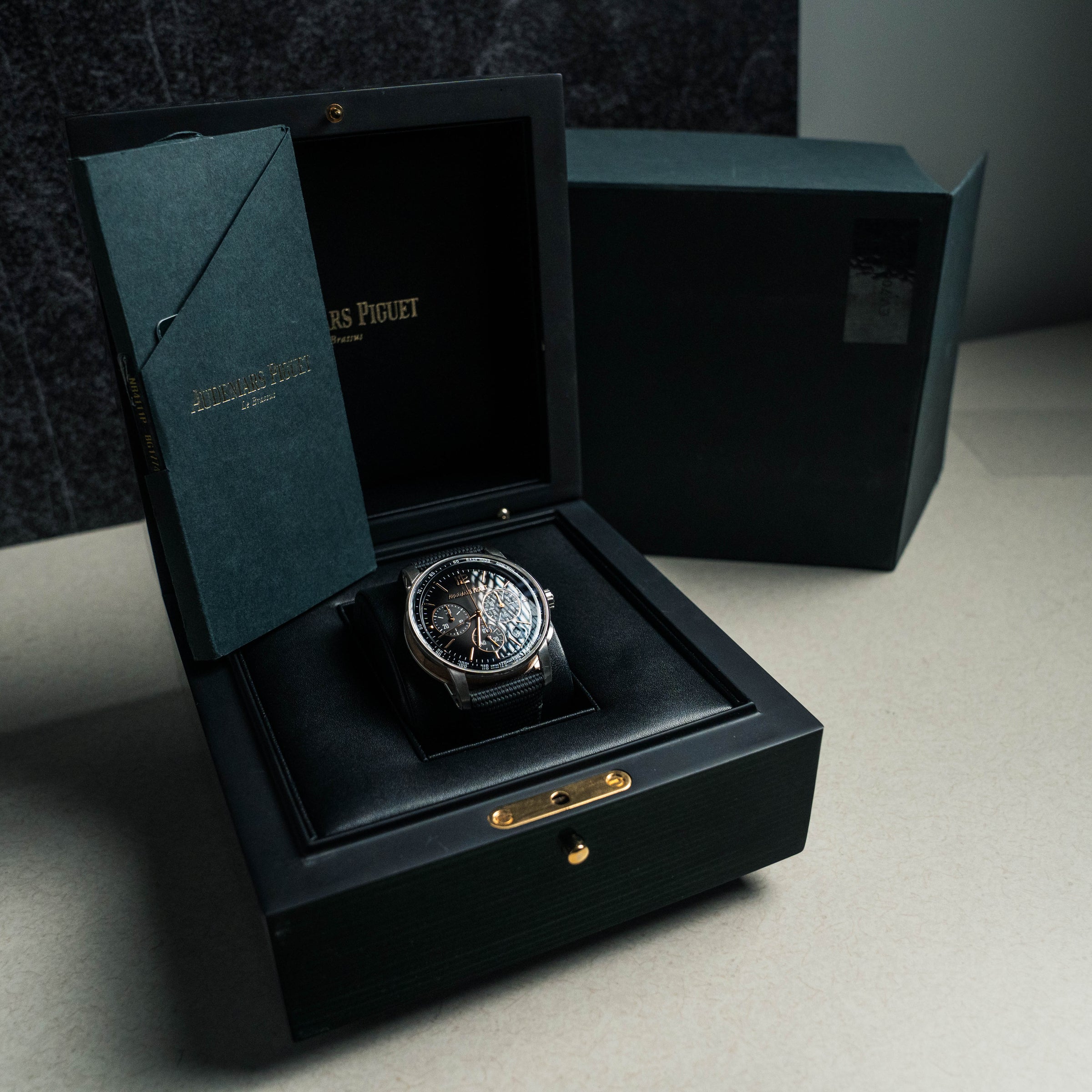 2022 Audemars Piguet Code 11.59 Chronograph 26393CR.OO.A002KB.01 41mm Rose/White Gold Smoked Grey Dial