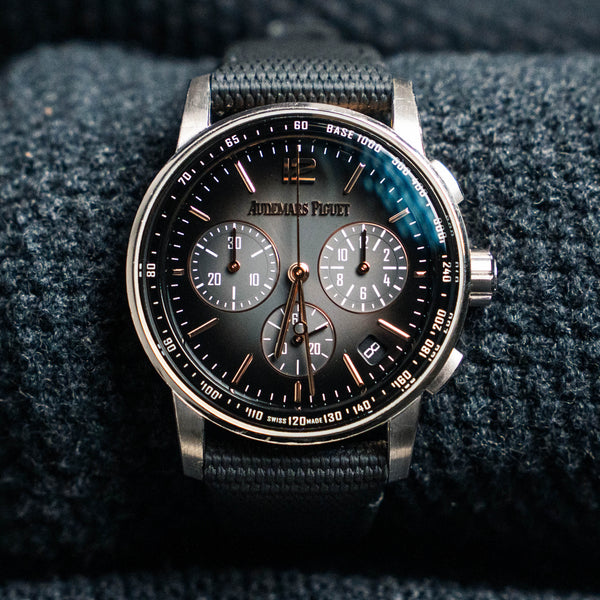 2022 Audemars Piguet Code 11.59 Chronograph 26393CR.OO.A002KB.01 41mm Rose/White Gold Smoked Grey Dial