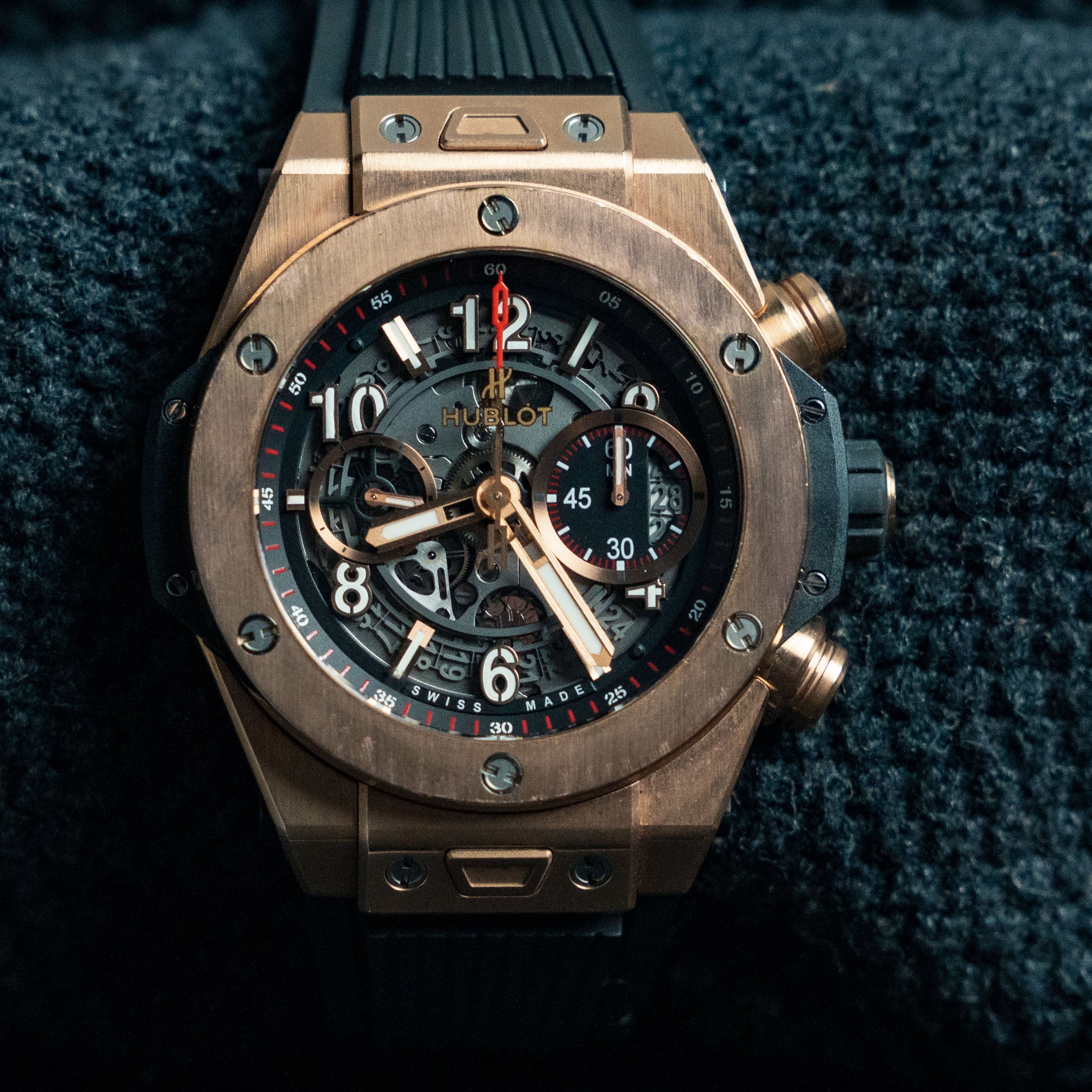 Hublot Big Bang Unico Gold 411.OX.1180.RX 45mm Rose Gold Skeleton Dial Rubber Strap