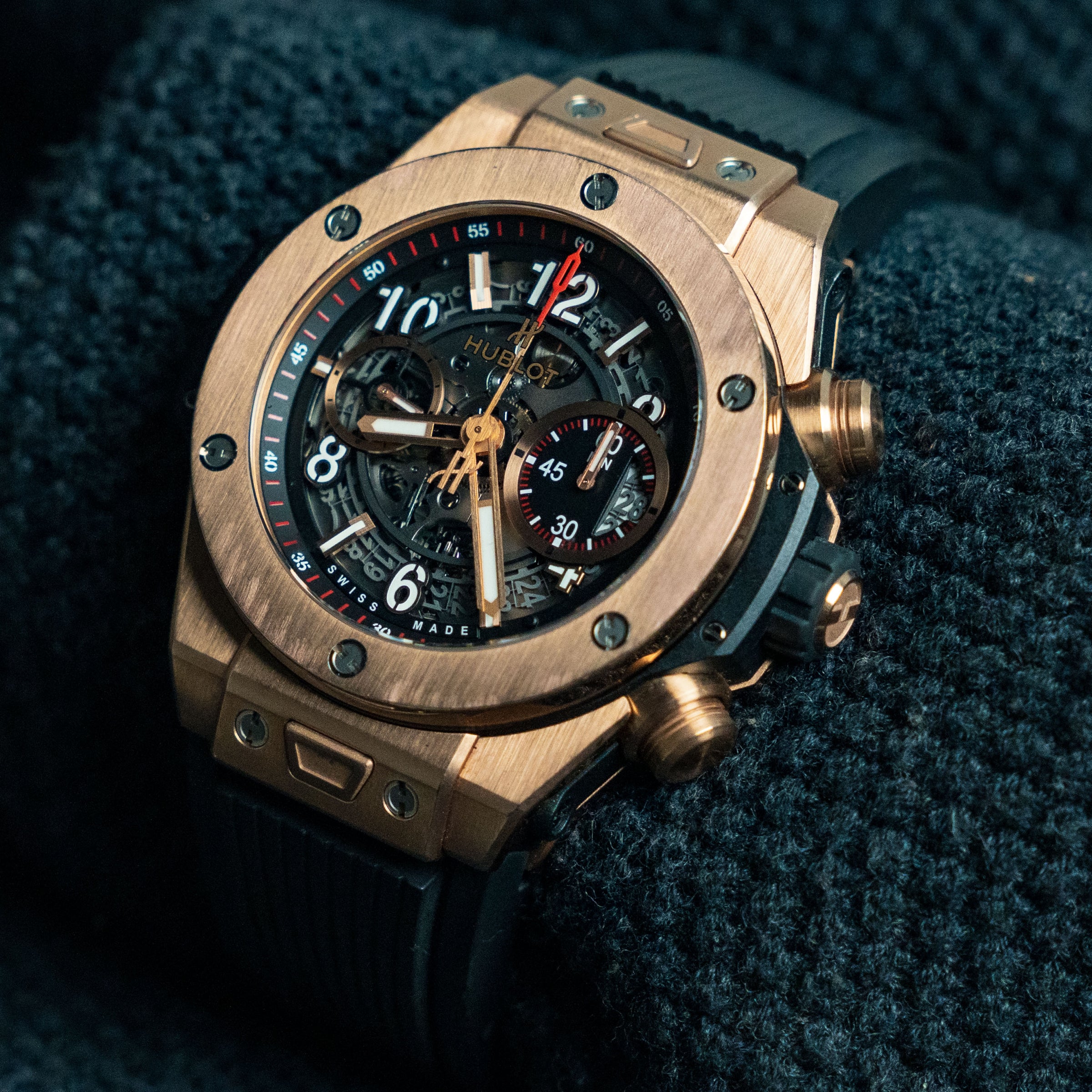 Hublot Big Bang Unico Gold 411.OX.1180.RX 45mm Rose Gold Skeleton Dial Rubber Strap
