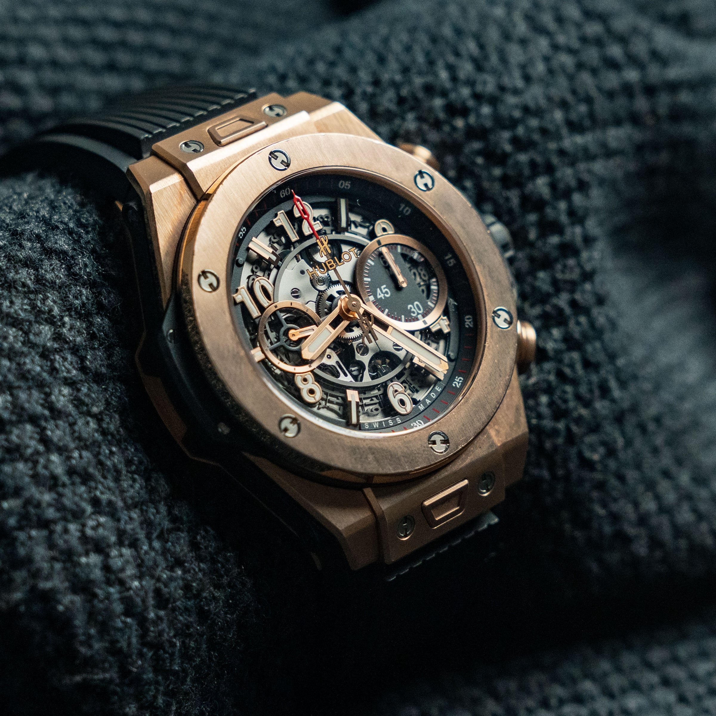 Hublot Big Bang Unico Gold 411.OX.1180.RX 45mm Rose Gold Skeleton Dial Rubber Strap