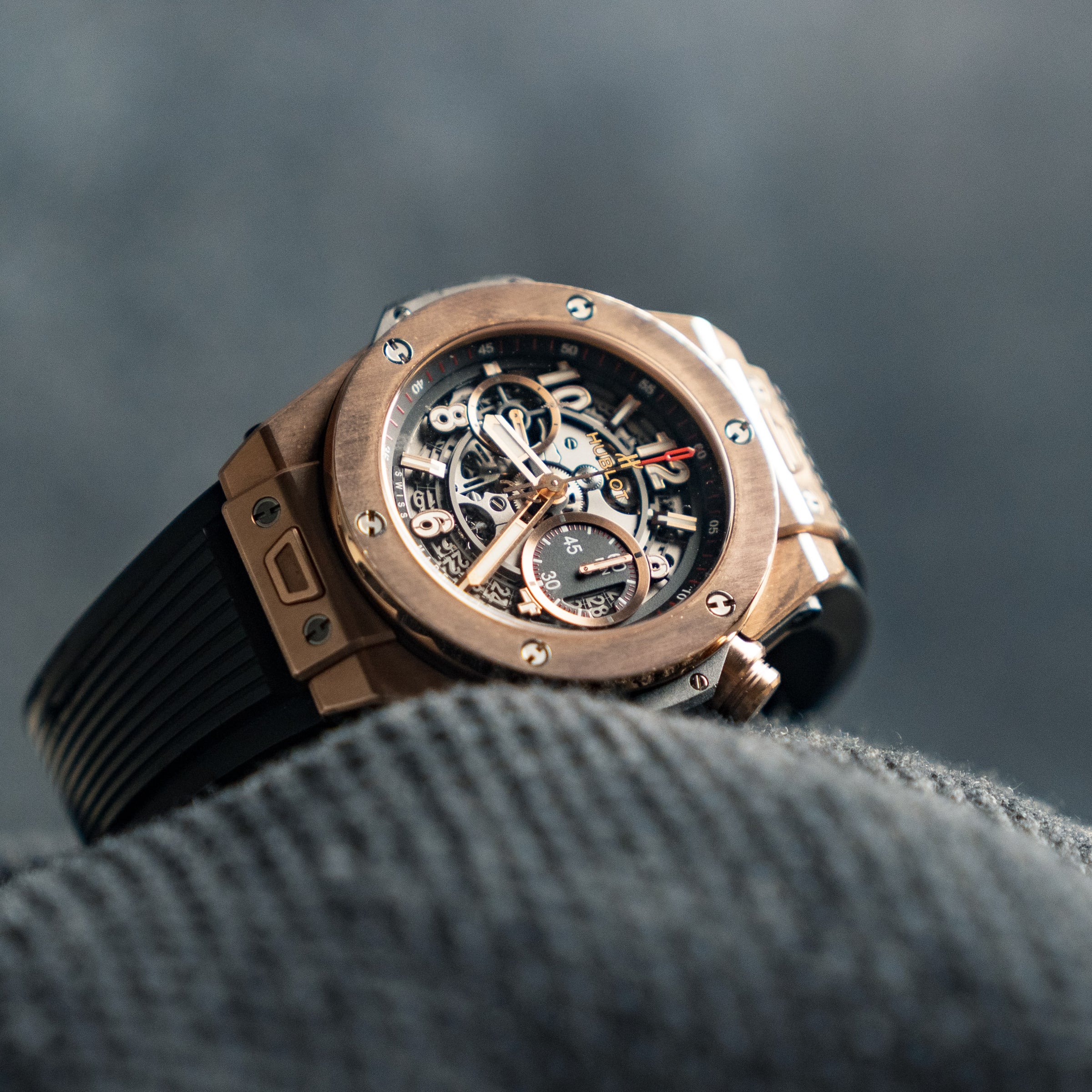 Hublot Big Bang Unico Gold 411.OX.1180.RX 45mm Rose Gold Skeleton Dial Rubber Strap