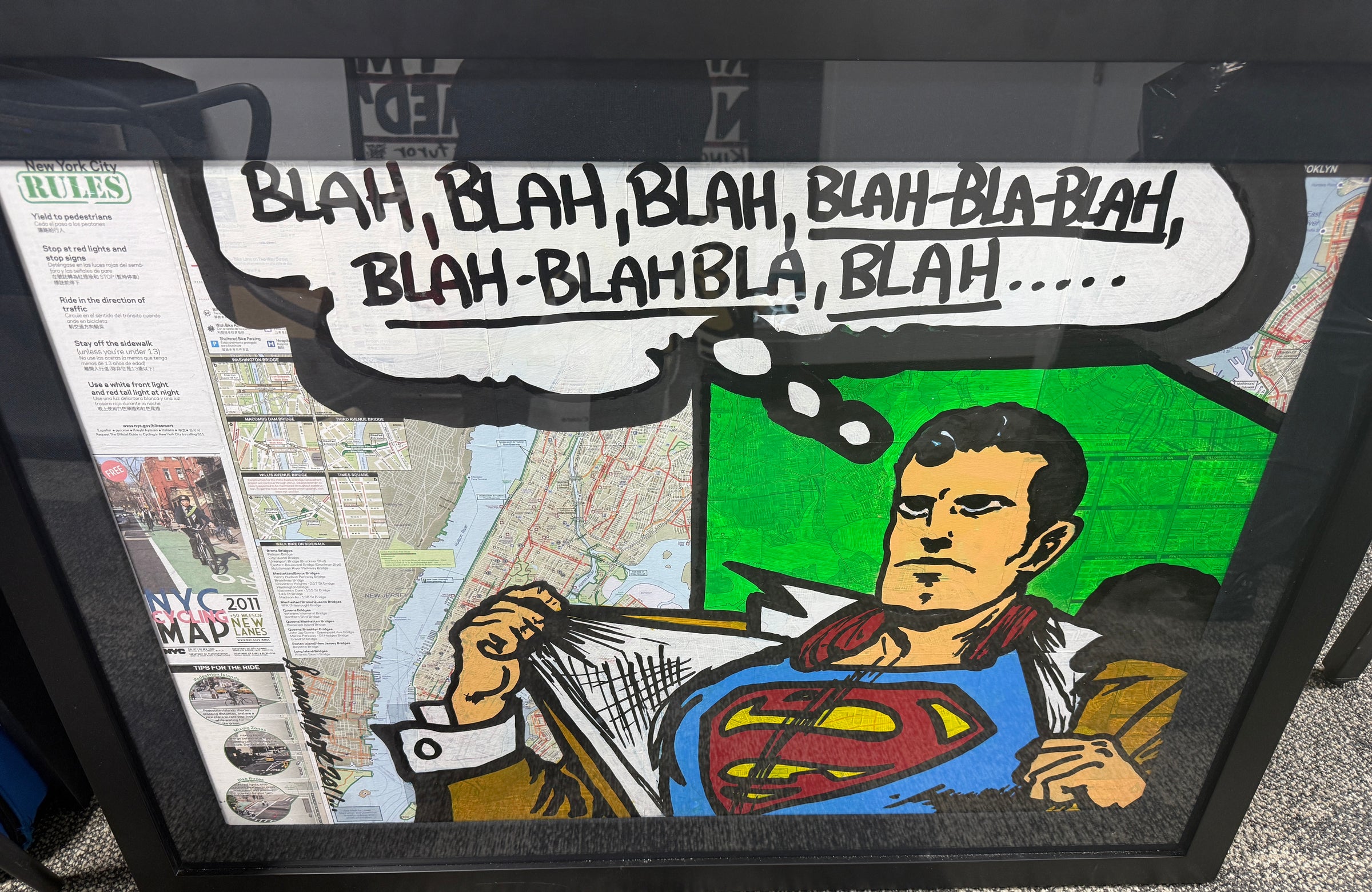Samuel Mark Blah Blah Blah Superman Mixed Media Painting Framed
