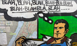 Samuel Mark Blah Blah Blah Superman Mixed Media Painting Framed