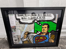 Samuel Mark Blah Blah Blah Superman Mixed Media Painting Framed