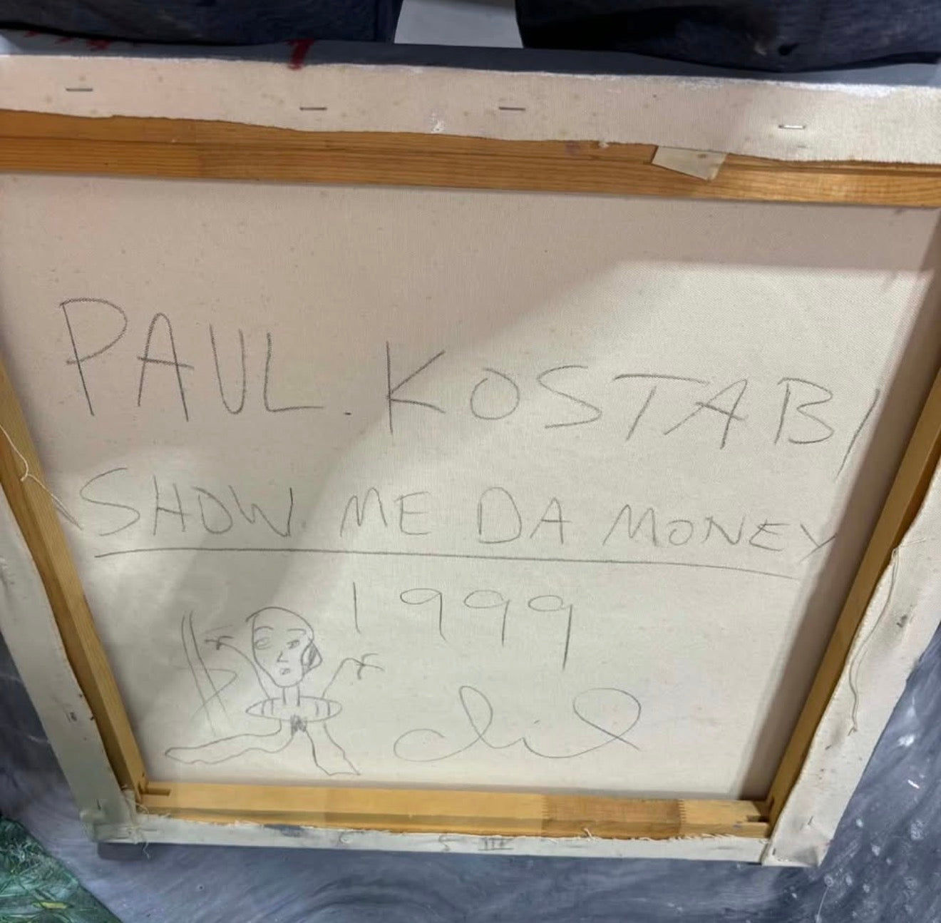 Paul Kostabi: Show Me Da Money (1999) Original Painting