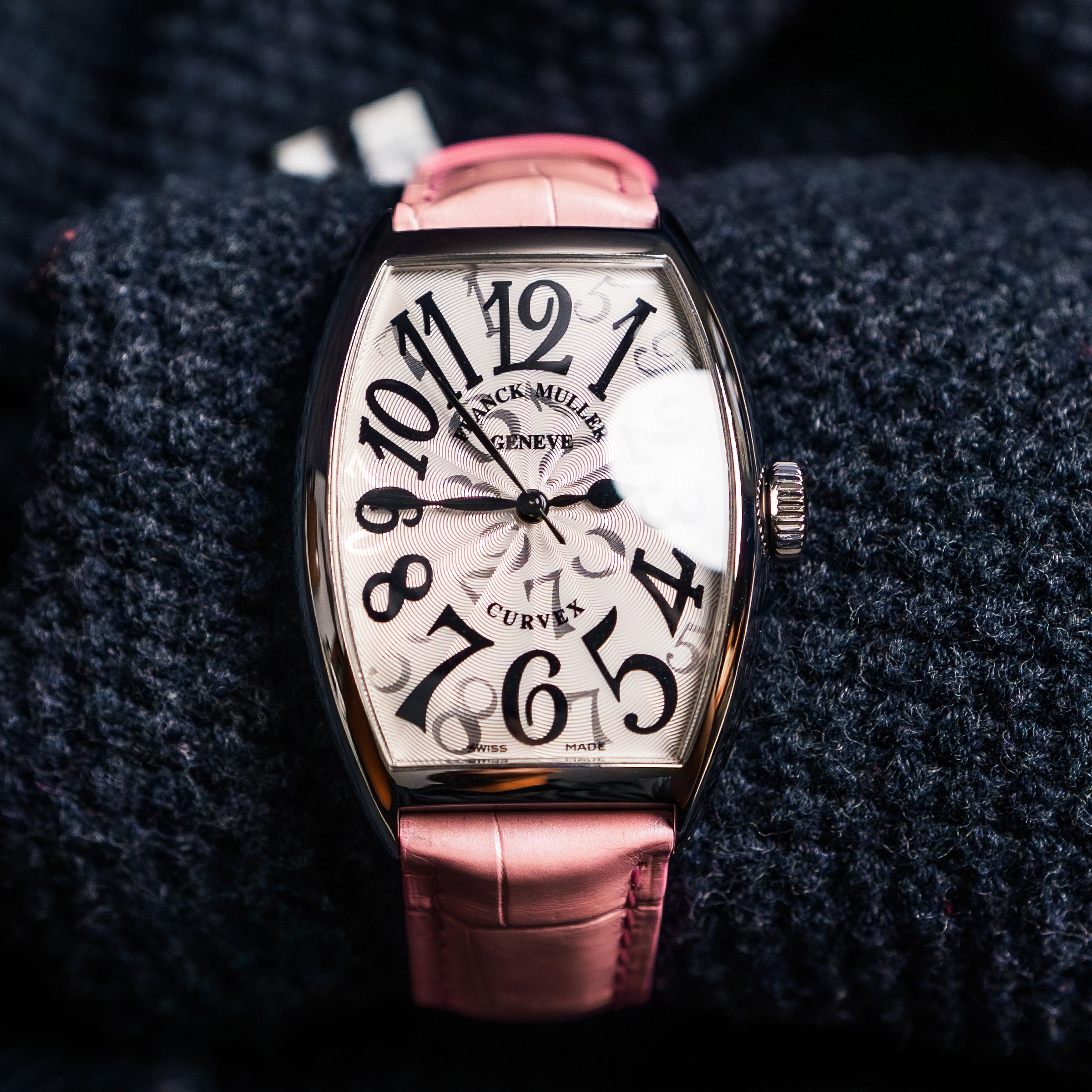 FRANCK MULLER CINTRÉE CURVEX 32MM SILVER DIAL LEATHER STRAP (5850 SC HO)
