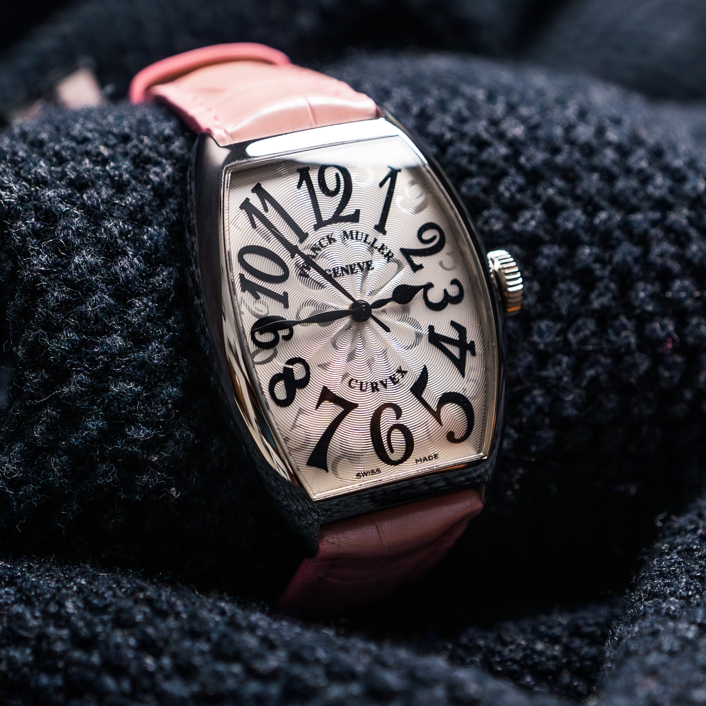 FRANCK MULLER CINTRÉE CURVEX 32MM SILVER DIAL LEATHER STRAP (5850 SC HO)