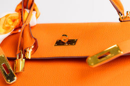 Hermes Kelly 32 With Strap And Twilly Orange Togo