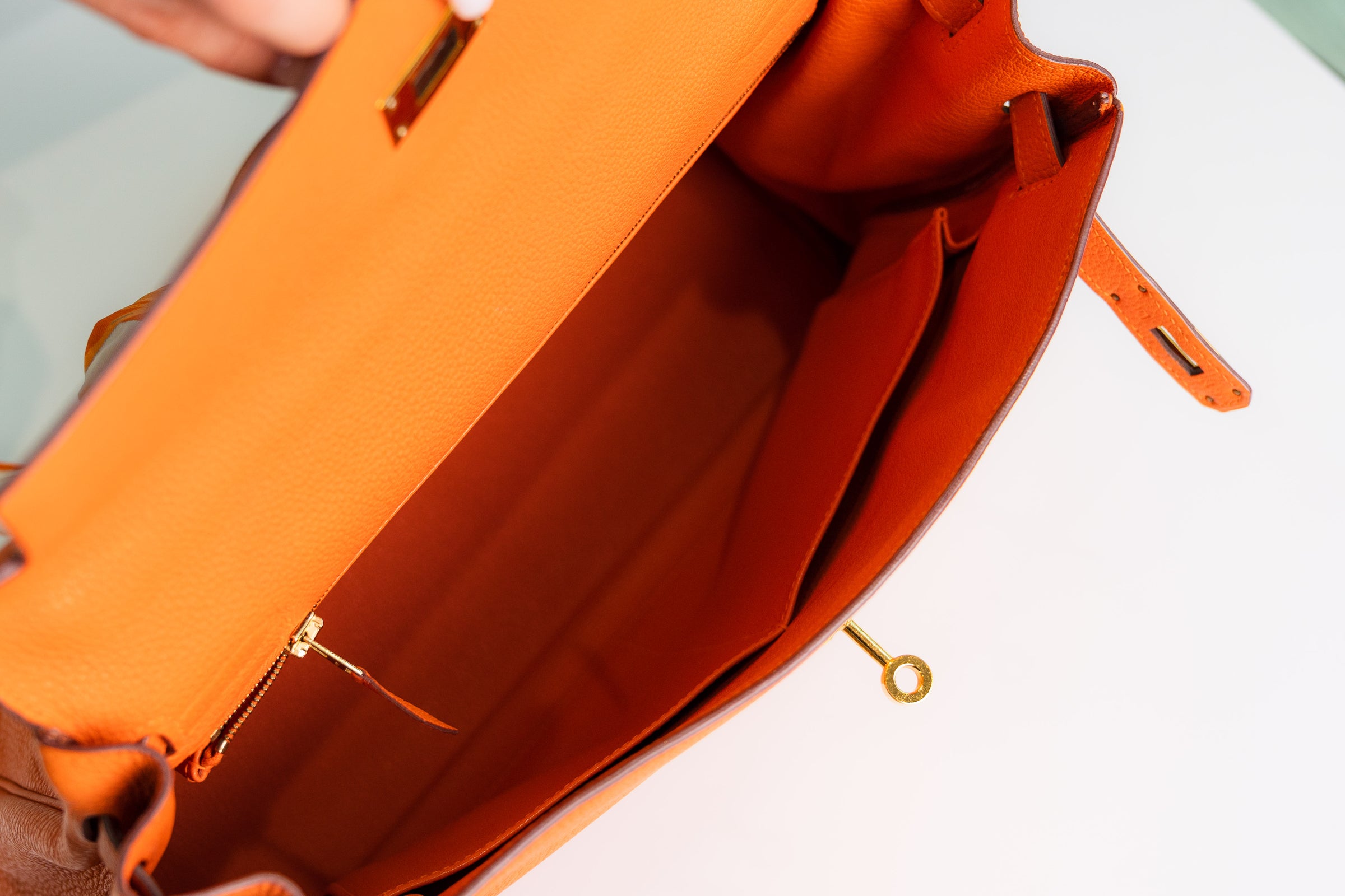 Hermes Kelly 32 With Strap And Twilly Orange Togo