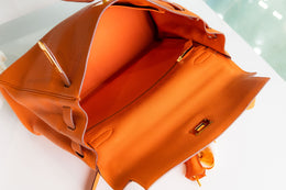 Hermes Kelly 32 With Strap And Twilly Orange Togo