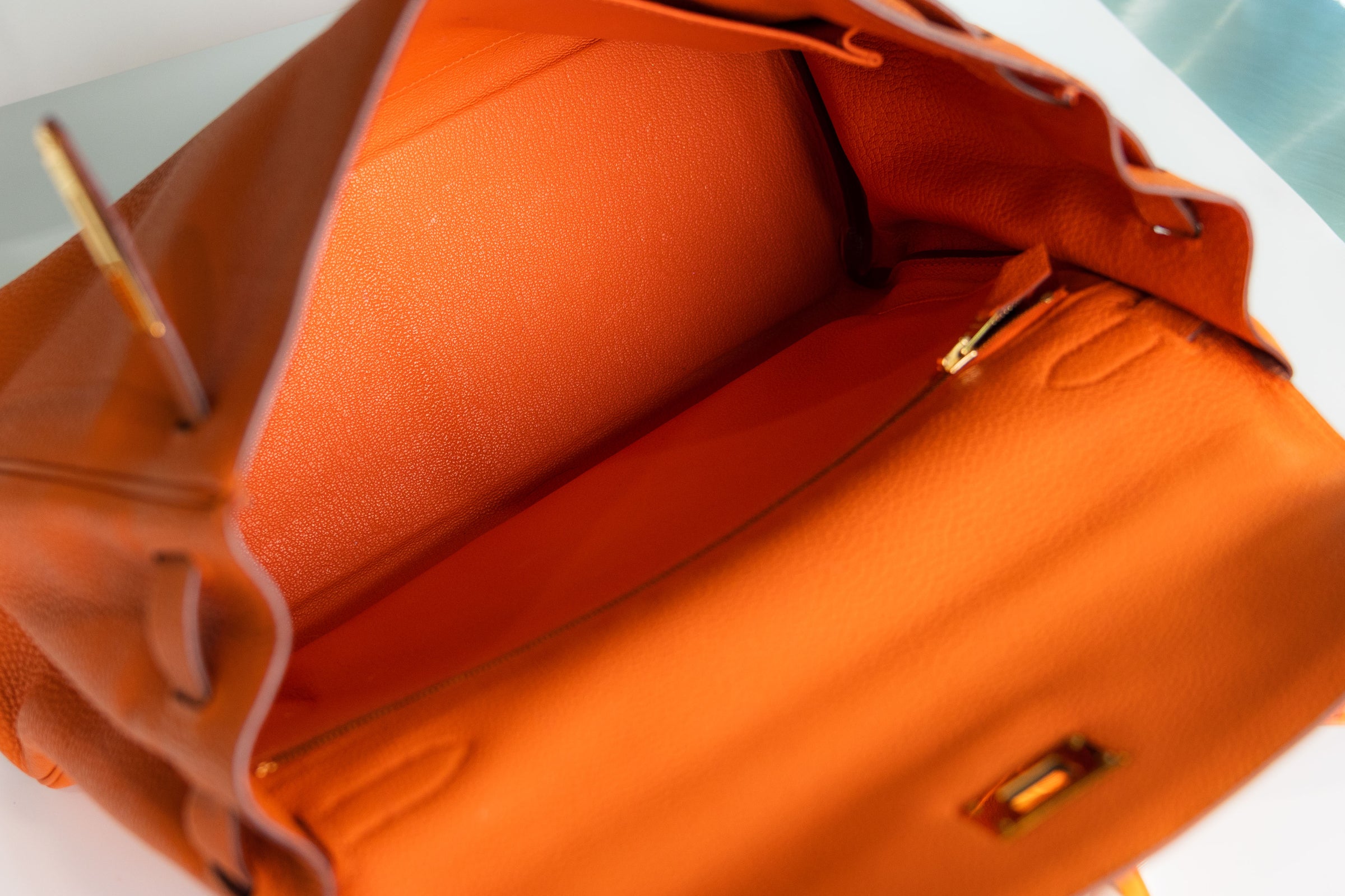 Hermes Kelly 32 With Strap And Twilly Orange Togo