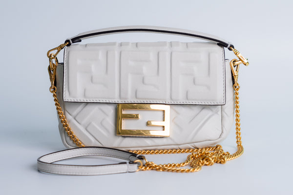 Fendi Baguette Mini White Leather Single Flap