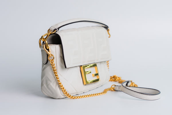 Fendi Baguette Mini White Leather Single Flap