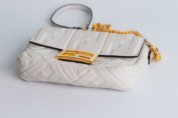 Fendi Baguette Mini White Leather Single Flap