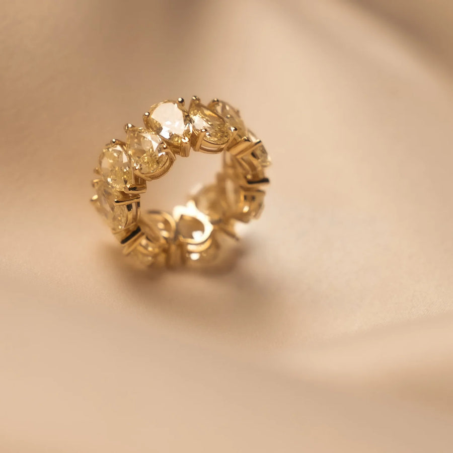 Radiant 17.23ct Lab Grown Pear Cut Yellow Diamond Band in 14k Yellow Gold