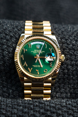 Rolex Day-Date 36 Yellow Gold Green Arabic Dial 128238