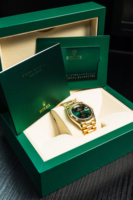 Rolex Day-Date 36 Yellow Gold Green Arabic Dial 128238