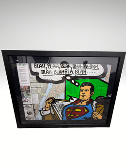 Samuel Mark Blah Blah Blah Superman Mixed Media Painting Framed