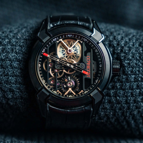 2024 Jacob & Co. Epic X Skeleton EX110.21.AA.AF.A 44mm DLC Titanium Skeletonized Dial Rubber Strap
