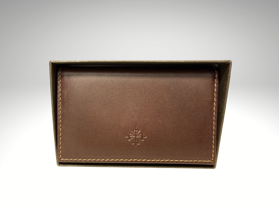 Patek Philippe Brown Leather Cardholder Wallet With Magnetic Closure